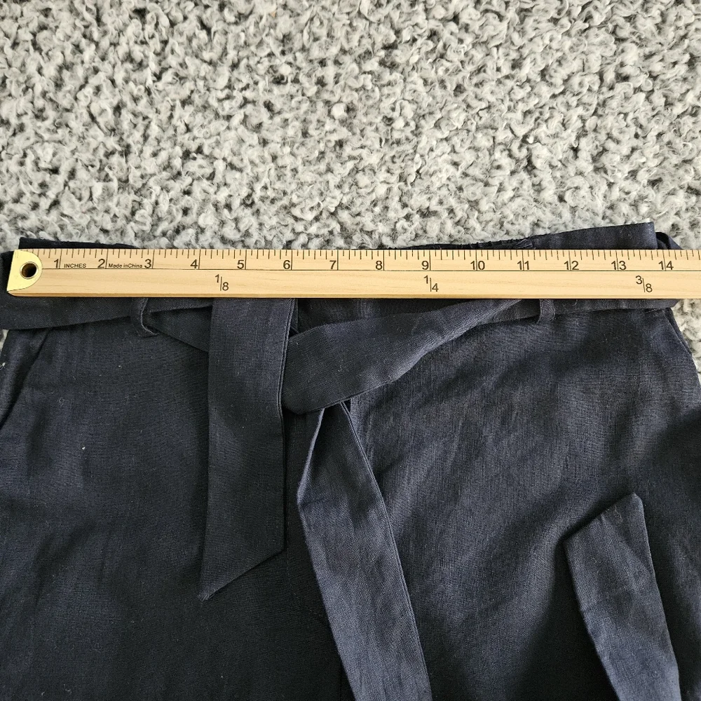 Zara Navy Blue Linen Roll-Up Cargo Pants XS Cropped High Rise Tie Belt Women's